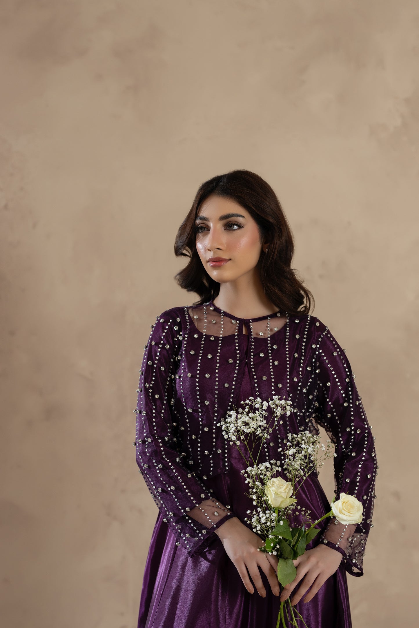 Soraya- Maxi Dress Stitched with Rhinestones Jacket