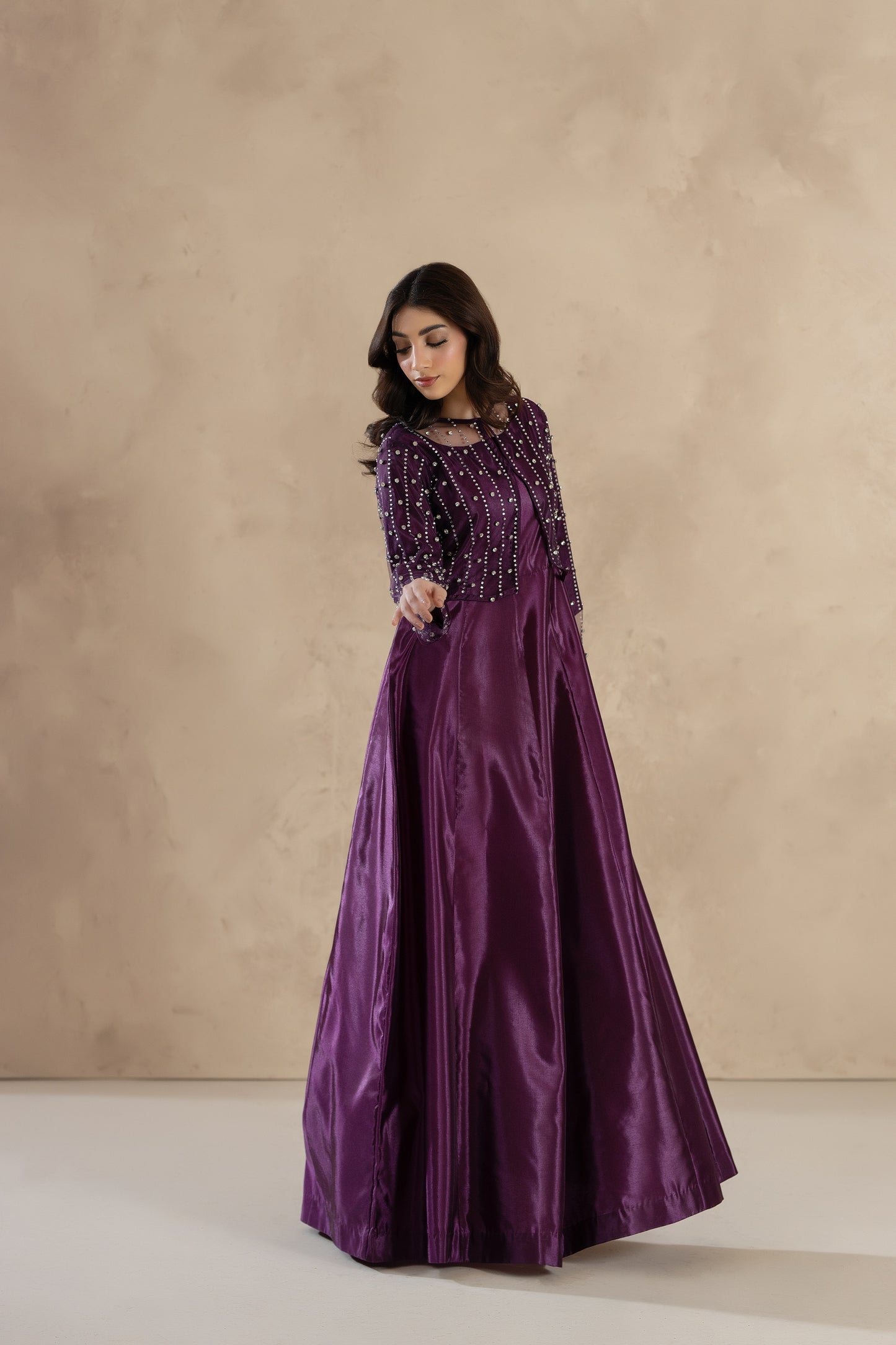 Soraya- Maxi Dress Stitched with Rhinestones Jacket