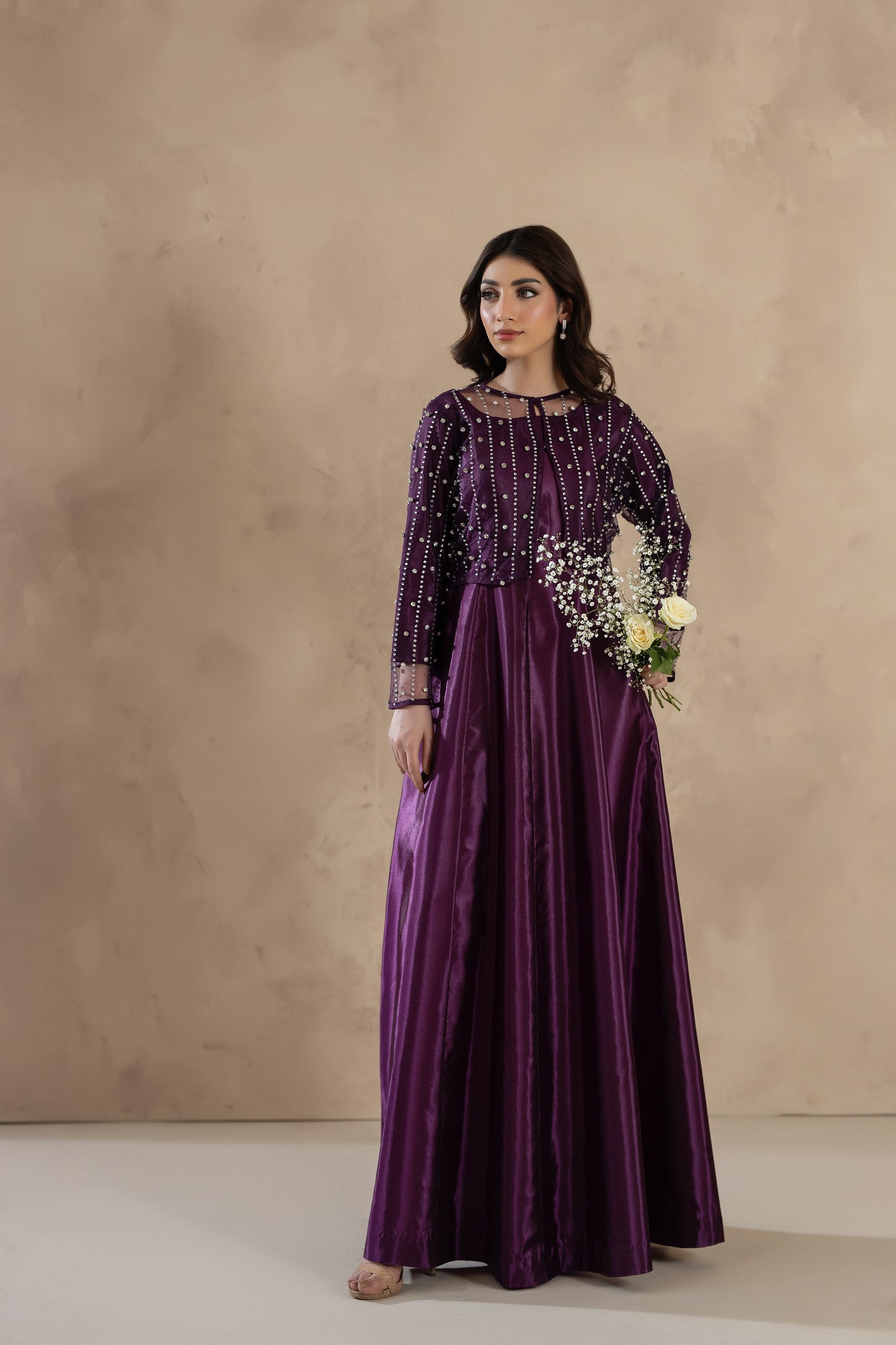 Soraya- Maxi Dress Stitched with Rhinestones Jacket
