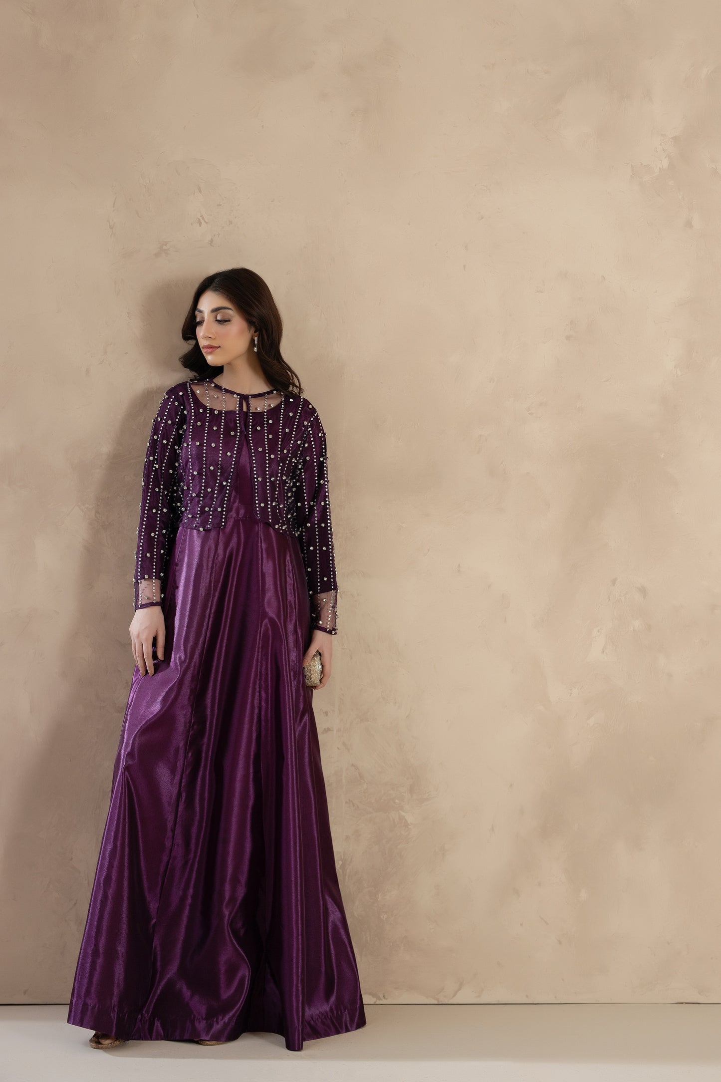 Soraya- Maxi Dress Stitched with Rhinestones Jacket